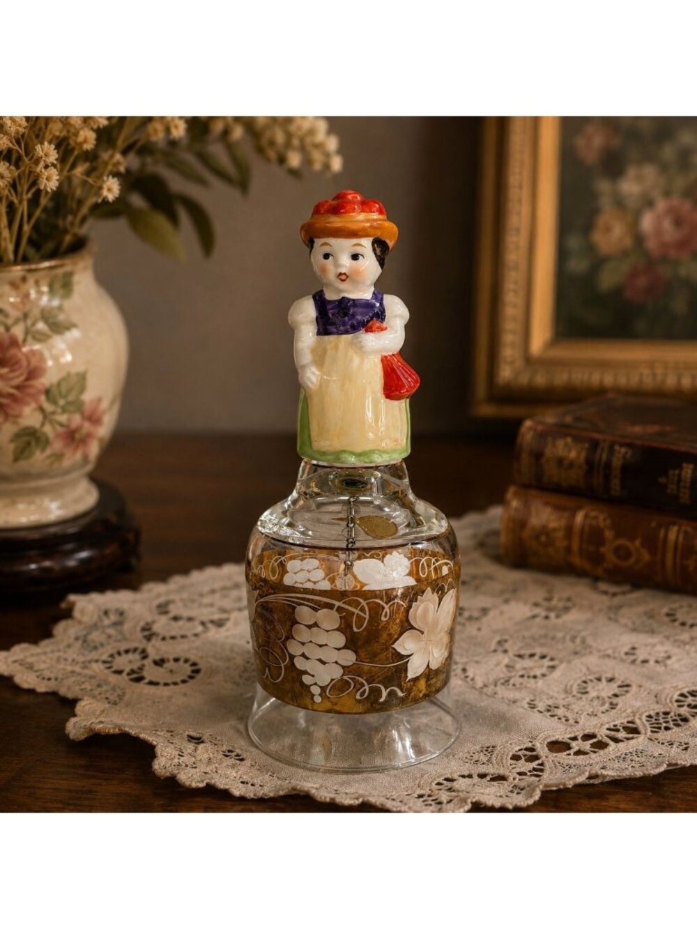 West Germany Glass Bell Vintage Porcelain Girl Figurine Gift for Bell Collector